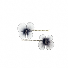 Set of two silver hair accessories with grey fabric butterflies