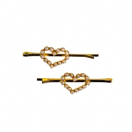 Set of two gold hair clip with hearts with pearls