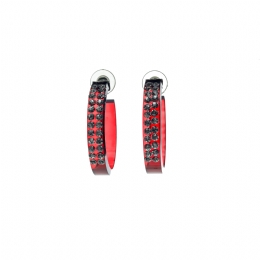 Two row white strass red plexiglass hoop earrings