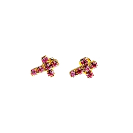 Gold cross earrings with pink strass