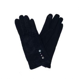 Elastic black tweed gloves with multicolour buttons and cotton combination