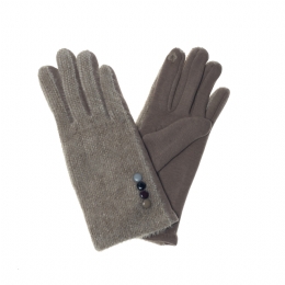 Elastic beige tweed gloves with multicolour buttons and cotton combination
