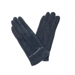 Charcoal elastic tweed gloves with small bow and cotton combination