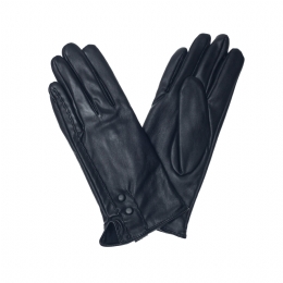 Elastic synthetic leather gloves with buttons on the cuff and fluffy lining