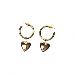 Gold hoop earrings with large hanging hearts