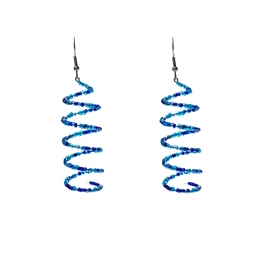 Long earrings with blue beads spiral