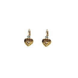 Gold vintage earrings with carved hearts and white strass