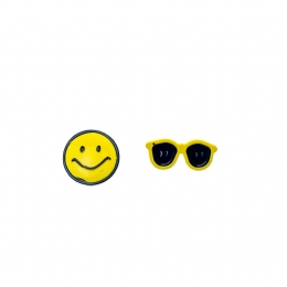 Yellow vintage pins set of Smile and Glasses