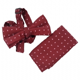Burgundy bow tie and handkerchief with pink paisley print
