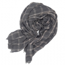 Charcoal and beige unisex wide checkered mixed silk scarf 
