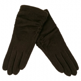Brown elastic pleated womens gloves in soft fabric
