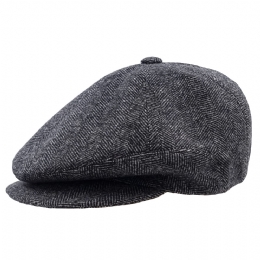 Italian woolen black and grey fishbone cap 