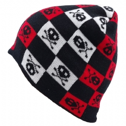Black, red and white unisex beanie with skulls