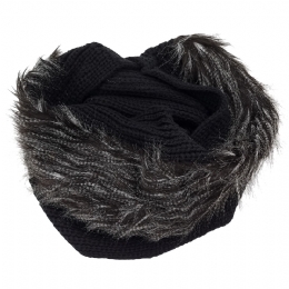 Black knitted womens neckwarmer-snood with animal print fur