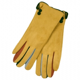 Mustard velvet gloves with colored details and velvet feeling lining