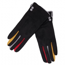 Black velvet gloves with colored details and velvet feeling lining