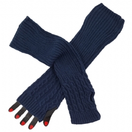 Long navy blue knitted arm warmer Circles