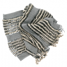 Grey italian mixed wool perforated scarf with beige tassels