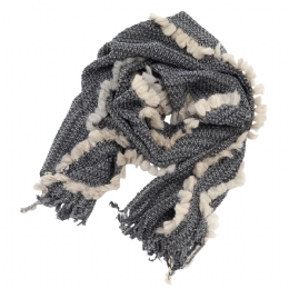 Two coloured grey mixed wool italian scarf with beige tassels