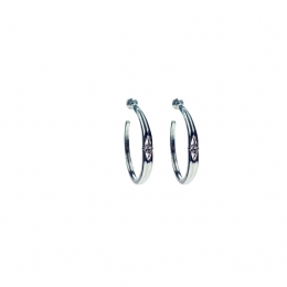 Silver carved hoop earrings with white strass