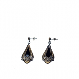 Antique golden vintage teardrop earrings with black bead