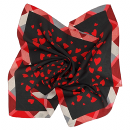 Black with red hearts satin silk touch square scarf with checkered border