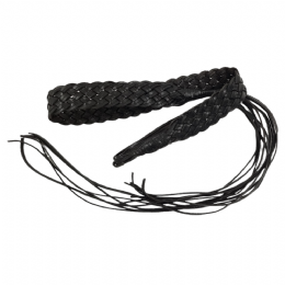 Black knitted synthetic belt with long fringes