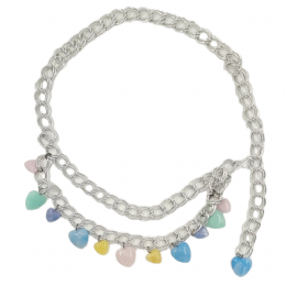 Silver chain belt with large hoops and multicolour marble effect pastel hearts