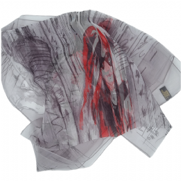Grey italian scarf with red female figure