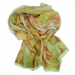 Yellow and lime soft fabric Italian scarf with red colour roses