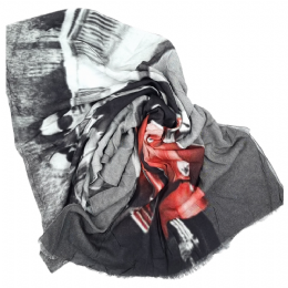Grey and black soft fabric Italian scarf with red colour Vespa