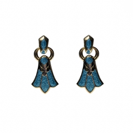 Shiny golden vintage earrings with turquoise glossy detail