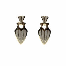 Shiny golden vintage earrings with silver glossy detail