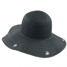Black straw hat with silver zebra print beads