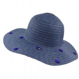 Blue straw hat with royal blue beads