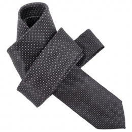 Black very narrow perforated tie with purple and white dots