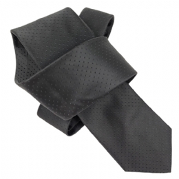 Black narrow perforated tie with black polka dots