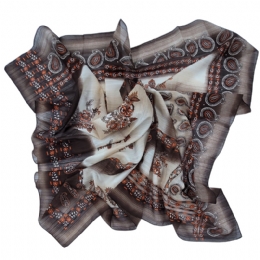 Brown and cream Italian square scarf with orange Paisley prints