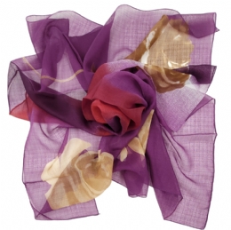 Purple Italian square scarf with beige and camel roses