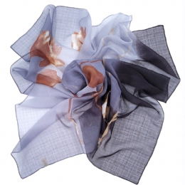 Grey Italian square scarf with beige and camel roses
