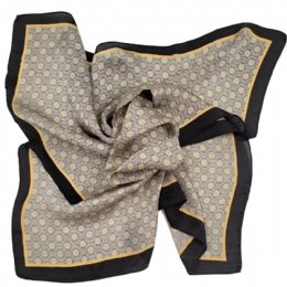 Grey and beige square scarf Kaleidoscope with black boarder from mixed silk fabric