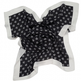 Black square scarf D shaped with white boarder from mixed silk fabric