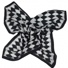 Black and white square scarf Rhombus shaped from mixed silk fabric