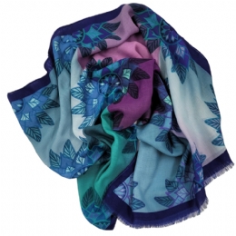 Blue - purple wide Italian scarf with floral prints