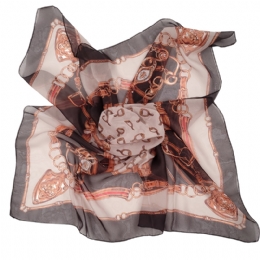 Brown and beige Italian chiffon square scarf with chain prints