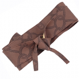 Brown plain colour wide belt with chain print and double turnaround