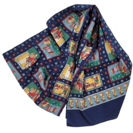 Blue Italian scarf with flowers and Hedgehogs