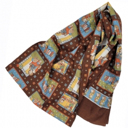 Chocolate Italian scarf with flowers and Hedgehogs