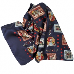 Blue Italian scarf with Hearts and Bears