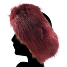 Burgundy faux fur ear cover with elastic band